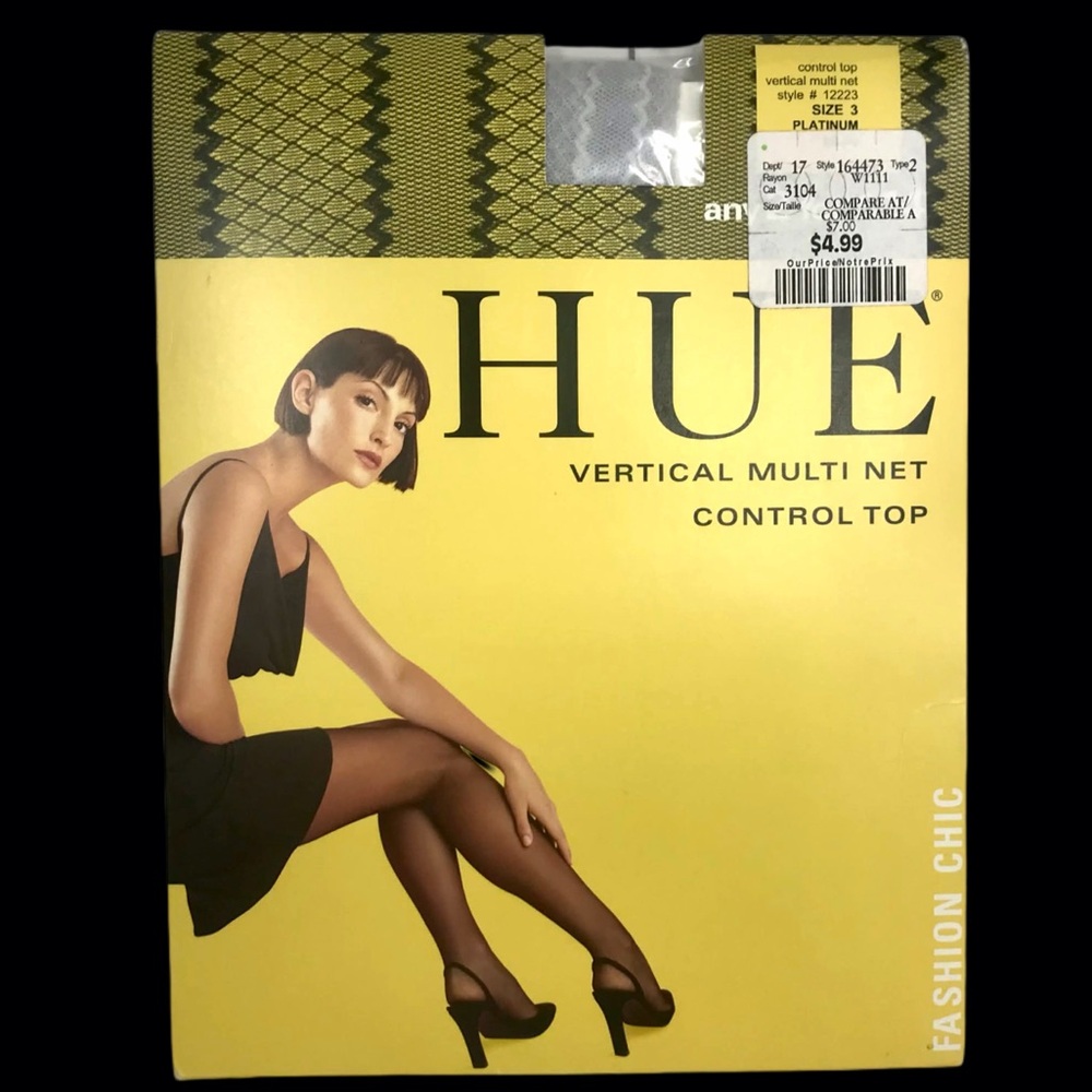 🔴 3/$15! Vintage Hue Vertical Multi Net Control Top Tights Grey/Silver Sz 3 BNIP